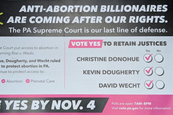 A mailer funded by Planned Parenthood Votes, urging Pa. voters to retain three Democratic state Supreme Court justices.