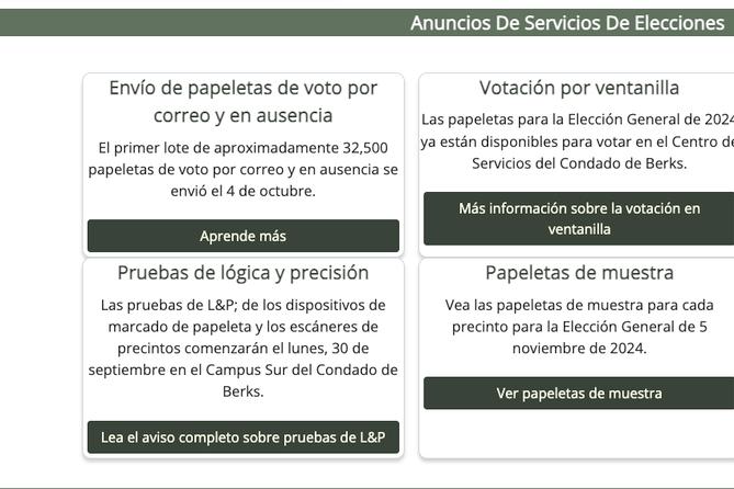 How Berks County's Spanish-language elections website appeared in September 2025.