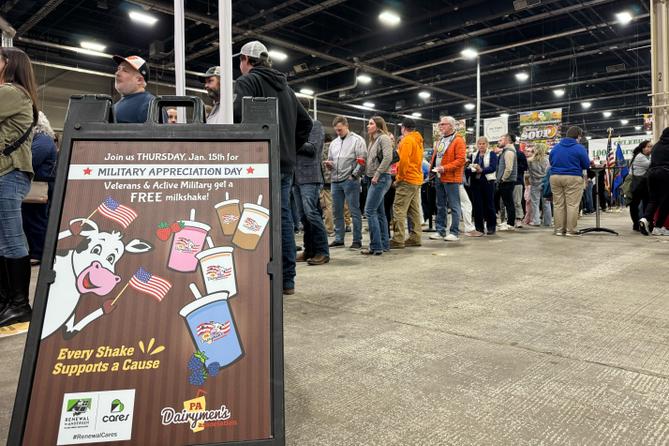 People stand in line for milkshakes at the 2026 Pennsylvania Farm Show. People stand in line for milkshakes at the 2026 Pennsylvania Farm Show.