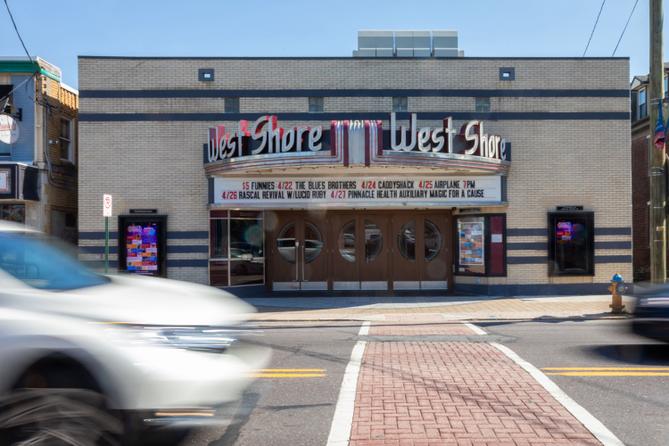 The front entrance to West Shore movie theater in New Cumberland.