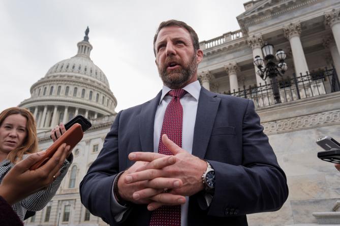 Sen. Markwayne Mullin, R-Okla., speaks with reporters on the steps at the Capitol in Washington, Thursday, March 5, 2026.