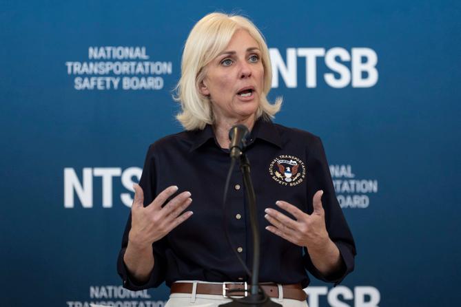 Jennifer Homendy, the NTSB chair, speaks during a press conference, Tuesday, March 24, 2026, at LaGuardia Airport in New York. Jennifer Homendy, the NTSB chair, speaks during a press conference, Tuesday, March 24, 2026, at LaGuardia Airport in New York.