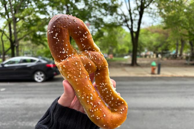 A fresh-baked pretzel from Philly Pretzel Factory A fresh-baked pretzel from Philly Pretzel Factory