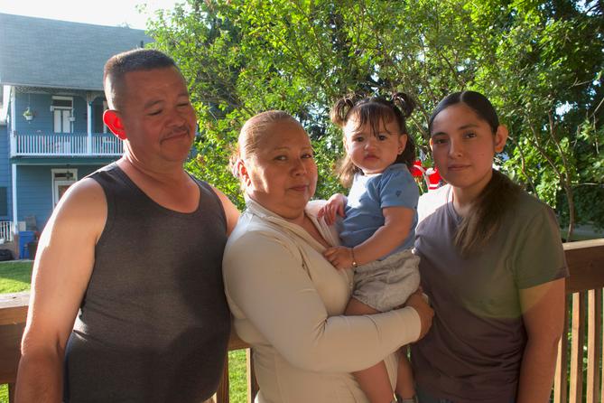 From left, Erasmo Zavala reunites with his wife, Maria; granddaughter, Selene, and daughter, Stephanie, at home in Temple, Berks County, after ICE detention. May 29, 2026.