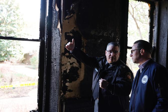 Gov. Josh Shapiro is shown fire damage inside the Pennsylvania Governor’s Residence in Harrisburg. Gov. Josh Shapiro is shown fire damage inside the Pennsylvania Governor’s Residence in Harrisburg.