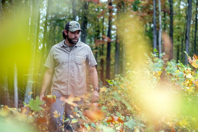 Kenny Kane, president of Generations Forestry, walks through saplings on a tract of forest land owned by the Bradford City Water Authority. Kenny Kane, president of Generations Forestry, walks through saplings on a tract of forest land owned by the Bradford City Water Authority.