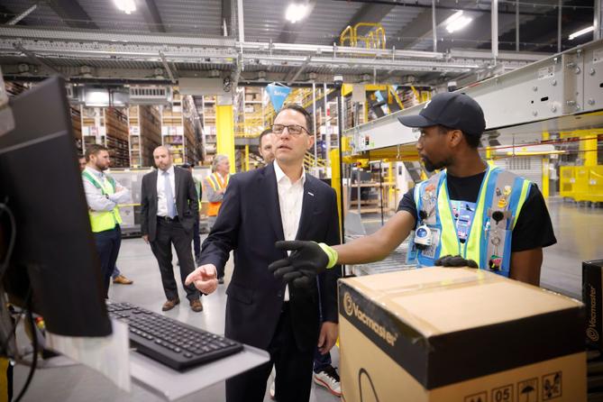 Gov. Josh Shapiro attended the opening of an Amazon fulfillment center in York, in October 2023. Gov. Josh Shapiro attended the opening of an Amazon fulfillment center in York, in October 2023.