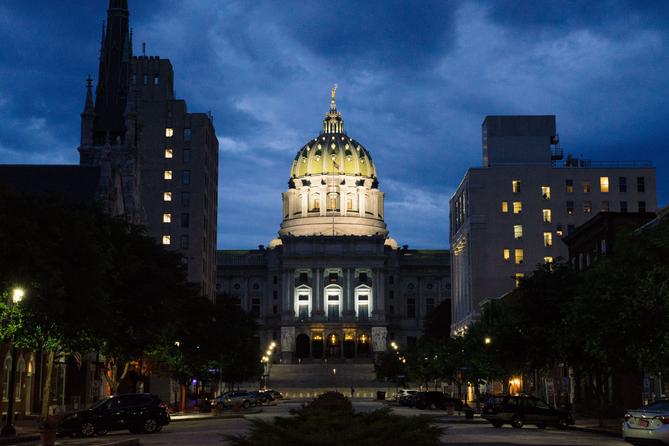 The Pennsylvania Capitol at night. The Pennsylvania Capitol at night.