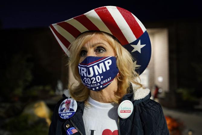 Trump campaign volunteer Nancy McKay-Rosa talks about turnout on Election Day, Nov. 3, 2020, at Forks Township Community Center in Forks Township, Northampton County, Pennsylvania.