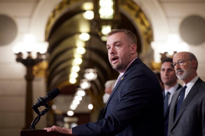 Rep. Bryan Cutler (R., Lancaster) speaking at a bipartisan state budget press conference in 2022, while he was state House speaker. Rep. Bryan Cutler (R., Lancaster) speaking at a bipartisan state budget press conference in 2022, while he was state House speaker.