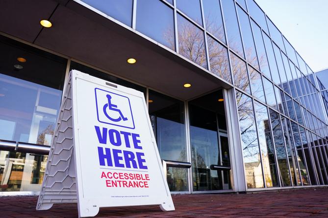 A voting sign outside Allentown Public Library in Lehigh County, Pennsylvania. A voting sign outside Allentown Public Library in Lehigh County, Pennsylvania.