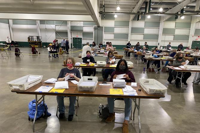 About 100 county employees processed mail-in ballots at the York Fairgrounds on Tuesday. About 100 county employees processed mail-in ballots at the York Fairgrounds on Tuesday.