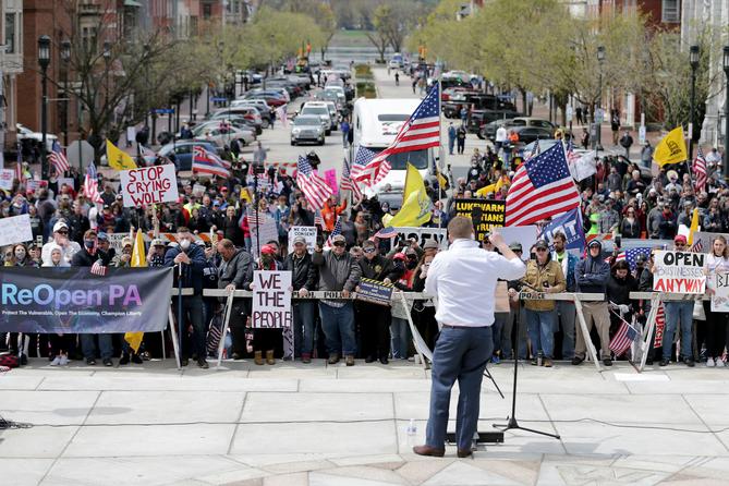 State Rep. Aaron Bernstine was one of at least four Pennsylvania lawmakers to participate in a rally to reopen the state at the Capitol on Monday. State Rep. Aaron Bernstine was one of at least four Pennsylvania lawmakers to participate in a rally to reopen the state at the Capitol on Monday.