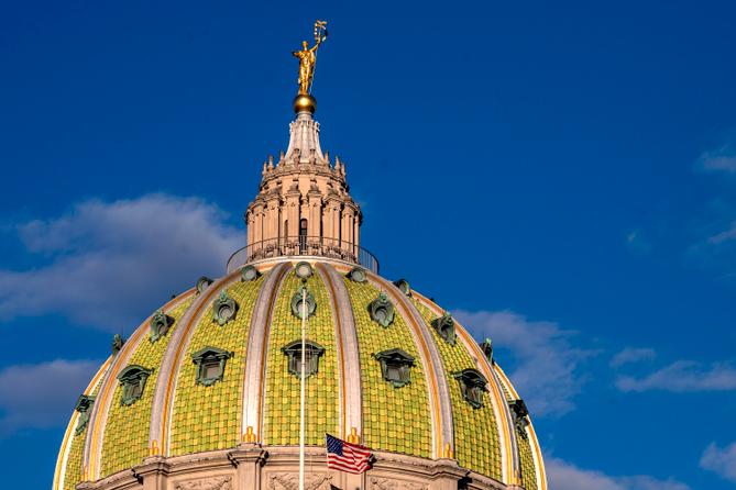 The dome of the Pennsylvania Capitol building in Harrisburg. The dome of the Pennsylvania Capitol building in Harrisburg.