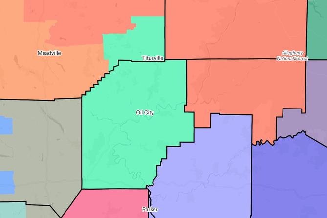 Proposed District 64 (shown in green) meets the standard for compactness, keeping Venango County whole and using only a geographically close and compact section of a neighboring county. Proposed District 64 (shown in green) meets the standard for compactness, keeping Venango County whole and using only a geographically close and compact section of a neighboring county.