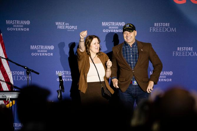 Pennsylvania state Sen. Doug Mastriano with his wife at on election night 2022.