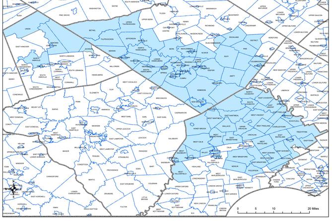 Proposed District 5 shows the consequence of prioritizing equal population and minimizing splits. The district is not compact and stretches across several counties. Proposed District 5 shows the consequence of prioritizing equal population and minimizing splits. The district is not compact and stretches across several counties.
