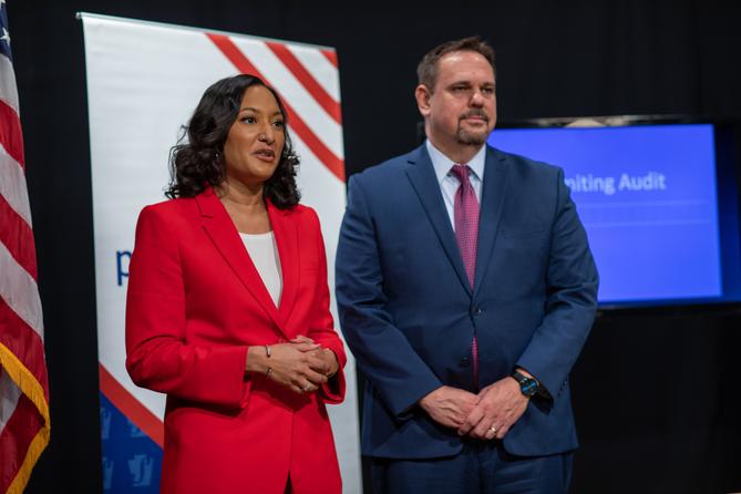 Pennsylvania's top election officials Leigh M. Chapman and Jonathan Marks attended an audit of the 2022 midterms. Pennsylvania's top election officials Leigh M. Chapman and Jonathan Marks attended an audit of the 2022 midterms.