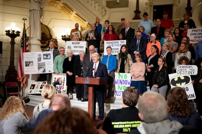 Gov. Tom Wolf and others rallied in September 2018 at the state Capitol in favor of clergy abuse reforms. Wolf on Monday signaled he would support creating a two-year window for retroactive lawsuits through the legislative process. Gov. Tom Wolf and others rallied in September 2018 at the state Capitol in favor of clergy abuse reforms. Wolf on Monday signaled he would support creating a two-year window for retroactive lawsuits through the legislative process.