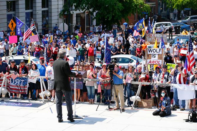 Rep. Russ Diamond (seen here at a Capitol demonstration on May 15, 2020) has been one of the loudest opponents of a Wolf administration order requiring most people to wear a mask while in public. Rep. Russ Diamond (seen here at a Capitol demonstration on May 15, 2020) has been one of the loudest opponents of a Wolf administration order requiring most people to wear a mask while in public.