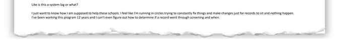 A snippet of an email from a PHEAA staffer complaining about issues with the agency’s new system to process state grant money. A snippet of an email from a PHEAA staffer complaining about issues with the agency’s new system to process state grant money.